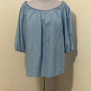 Elegant Light Blue Off-Shoulder Blouse